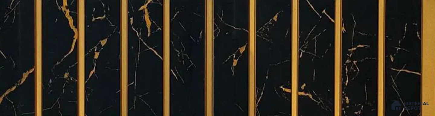 Black Marble Louver PN 05539 9.5 ft x 6 inch Charcoal Panel - 7 mm | Suitable for Feature Wall, TV Unit & Living Room | Width is Subjected to 5% Variation