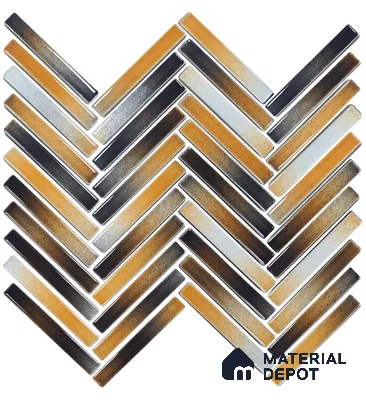 Mosaic Floor & Wall Herring Bone Tile TL 10644 AW | 275.8x301.9 mm (Chip Size 12x93 mm) Glossy Finish Porcelain Tile - 8 mm | Suitable For Outdoor, Swimming Pool Area