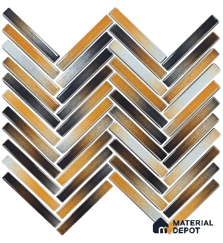 Mosaic Floor & Wall Herring Bone Tile TL 10644 AW | 275.8x301.9 mm (Chip Size 12x93 mm) Glossy Finish Porcelain Tile - 8 mm | Suitable For Outdoor, Swimming Pool Area