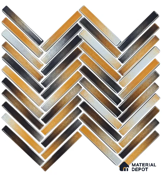 Mosaic Floor & Wall Herring Bone Tile TL 10644 AW | 275.8x301.9 mm (Chip Size 12x93 mm) Glossy Finish Porcelain Tile - 8 mm | Suitable For Outdoor, Swimming Pool Area