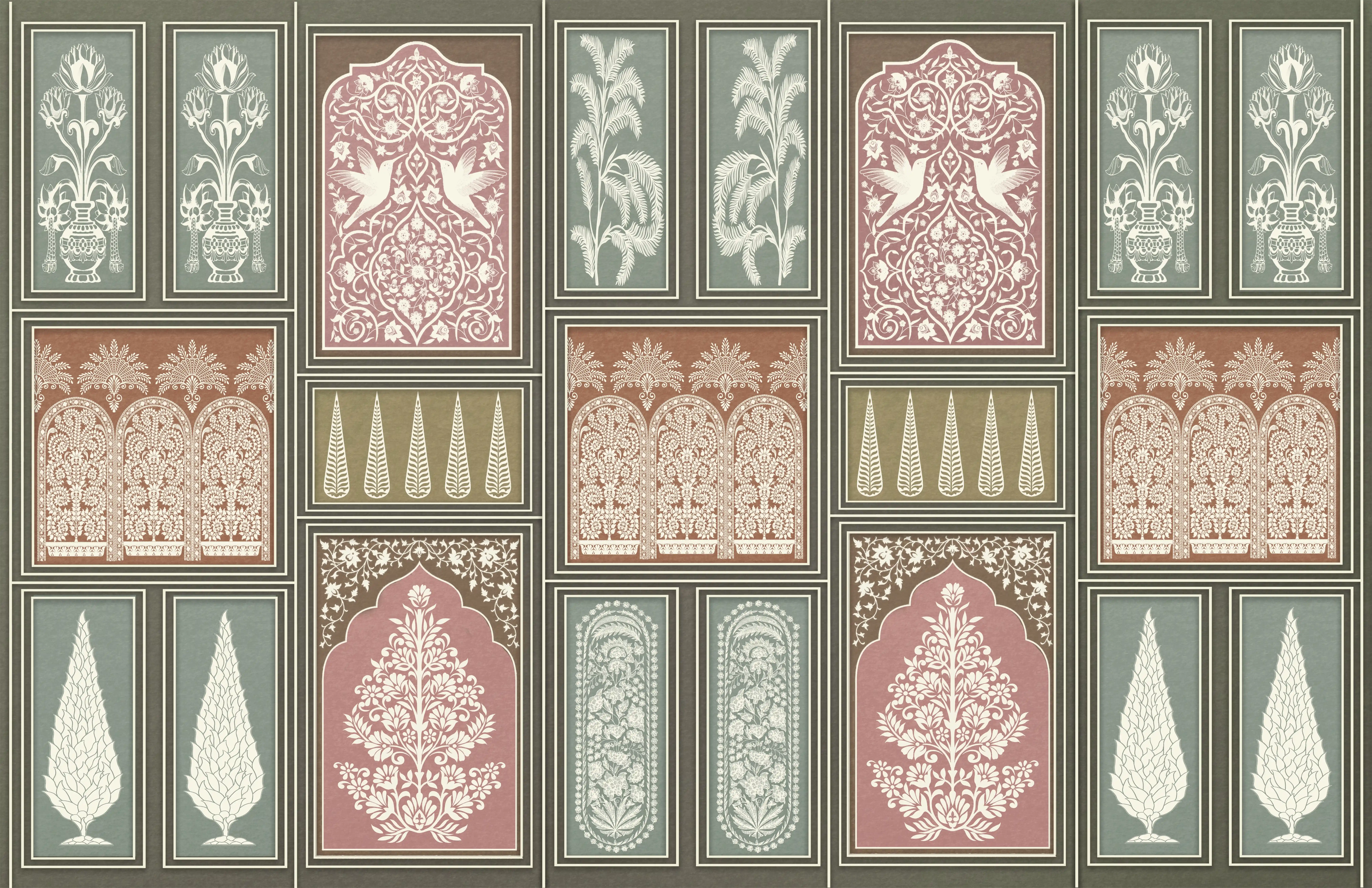 Botanical Darbar Classic Pattern | WP 04163 B Canvas Texture Finish Indian Style luxurious Customized size Wallpaper | 250 GSM WP01CNF Paper | (MOQ = 30 Sq. Ft.) | Design change not possible