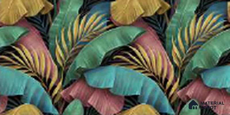 Tropical Rhythm Leafy Hues Botanical Wall Art | WP 04007 B Canvas Texture Finish Tropical Style luxurious Customized size Wallpaper | 250 GSM WP01CNF Paper | (MOQ = 30 Sq. Ft.)
