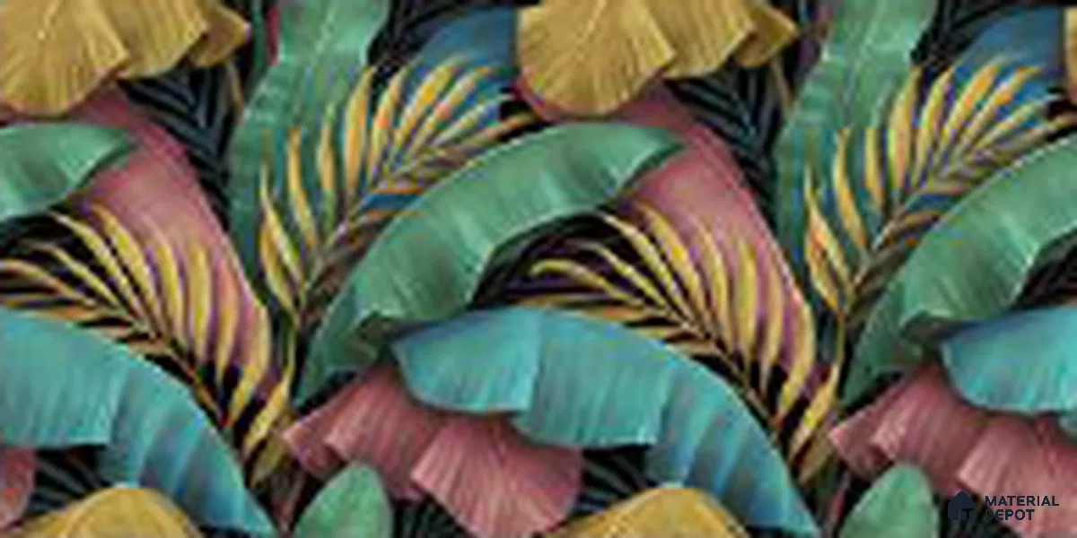 Tropical Rhythm Leafy Hues Botanical Wall Art | WP 04007 B Canvas Texture Finish Tropical Style luxurious Customized size Wallpaper | 250 GSM WP01CNF Paper | (MOQ = 30 Sq. Ft.)