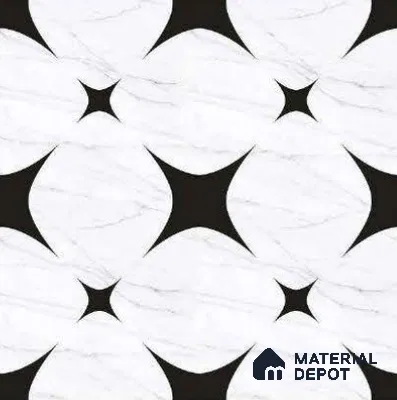 Moroccan Floor & Wall Tile TL 08812 Star Monochrome 2 ft x 2 ft Matte Finish Porcelain Tile - 9 mm | Suitable For Kitchen, Bathroom, Dining Area | Please Expect a Slight Variation of Pattern