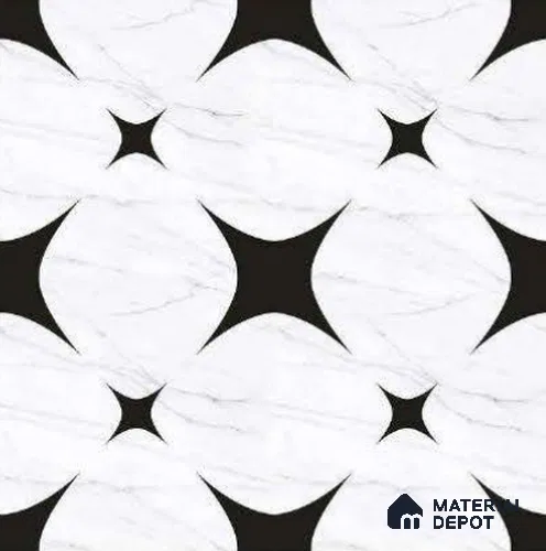 Moroccan Floor & Wall Tile TL 08812 Star Monochrome 2 ft x 2 ft Matte Finish Porcelain Tile - 9 mm | Suitable For Kitchen, Bathroom, Dining Area | Please Expect a Slight Variation of Pattern