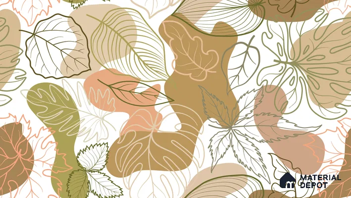 Leaf Geometry Warm Toned Poppy Spread | WP 04136 B Non Woven Matte Finish Tropical Style Premium Customized size Wallpaper | 150 GSM WP01MTF Paper | (MOQ = 30 Sq. Ft.)