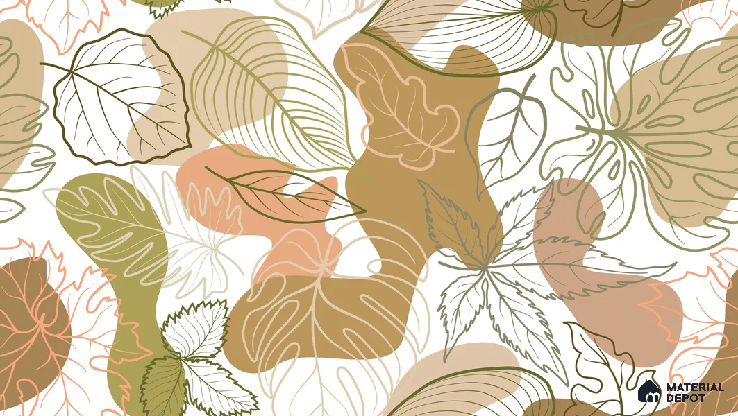 Leaf Geometry Warm Toned Poppy Spread | WP 04136 B Non Woven Matte Finish Tropical Style Premium Customized size Wallpaper | 150 GSM WP01MTF Paper | (MOQ = 30 Sq. Ft.)