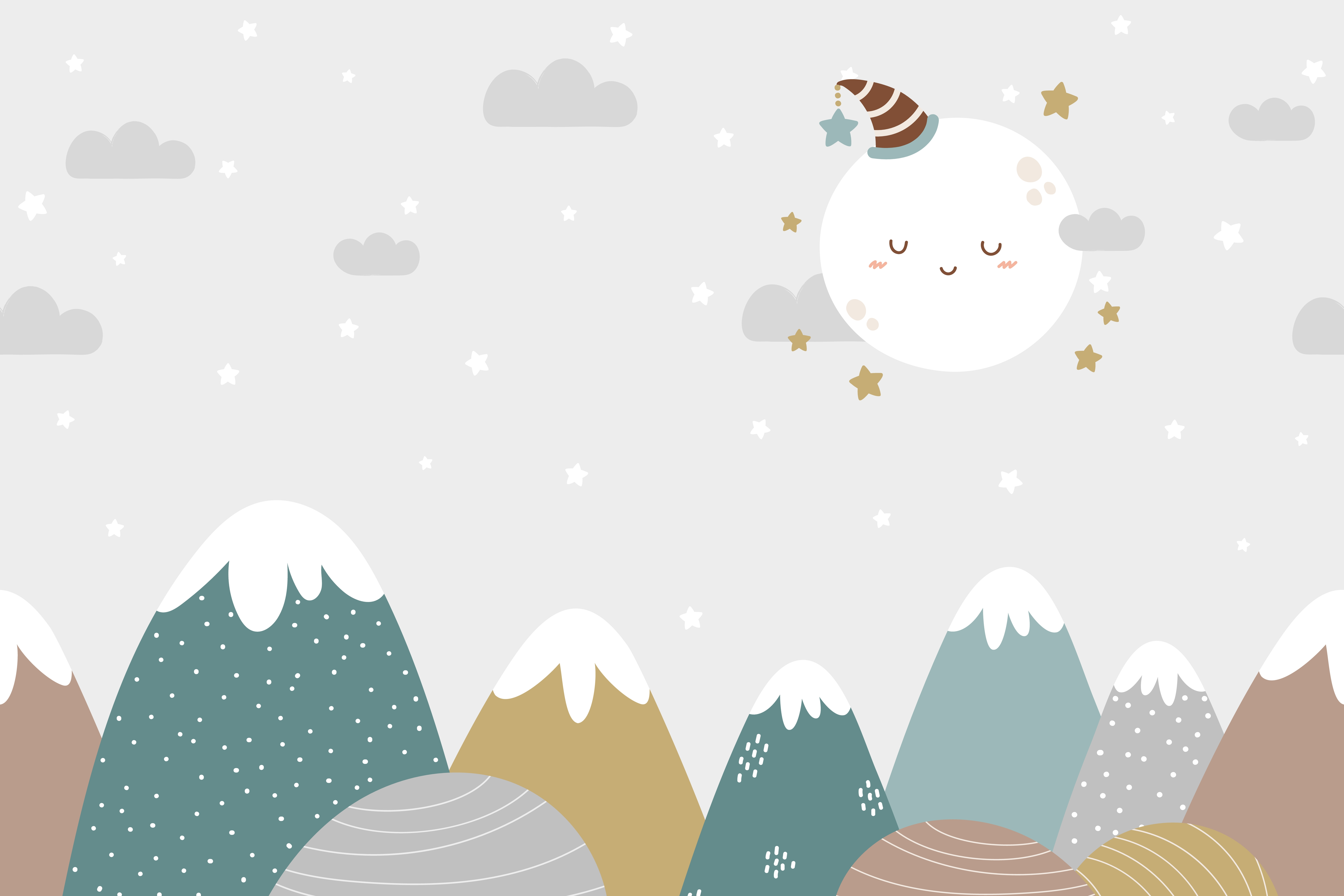 Goodnight Little Moon Winter Night | WP 04063 Canvas Texture Finish Nature Style luxurious Customized size Wallpaper | 250 GSM WP01CNF Paper | (MOQ = 30 Sq. Ft.)