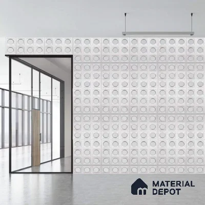 Ice White PU Stone Panel 2 ft x 2 ft Square Rounds Series | PN 06154 CQ Frost Stone Exterior Grade PU Stone Panel | Thickness Varies from 75 mm - 85 mm | Width is Subjected to 5% Variation
