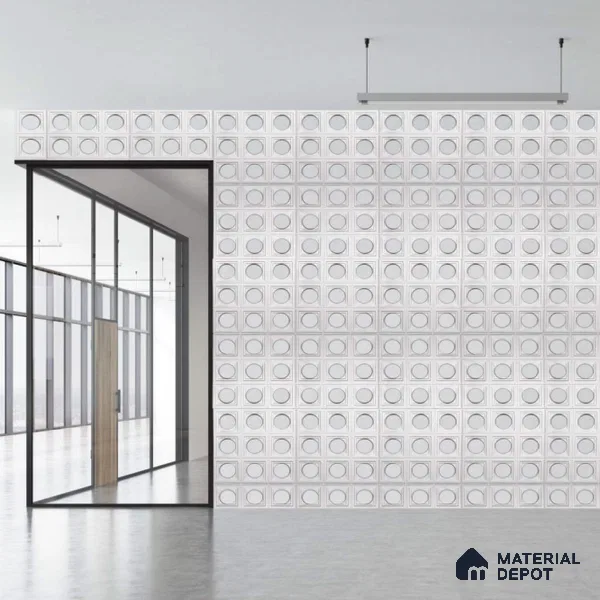 Ice White PU Stone Panel 2 ft x 2 ft Square Rounds Series | PN 06154 CQ Frost Stone Exterior Grade PU Stone Panel | Thickness Varies from 75 mm - 85 mm | Width is Subjected to 5% Variation