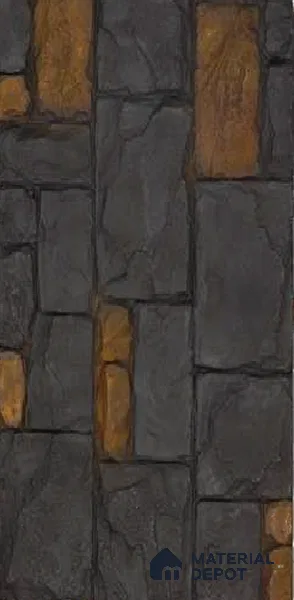 Black PU Stone Panel 4 ft x 2.5 ft Terrado Stone Series | PN 05864 BL Ironclad Stone Interior Grade PU Stone Panel | Thickness Varies from 100 mm - 110 mm | Width is Subjected to 5% Variation