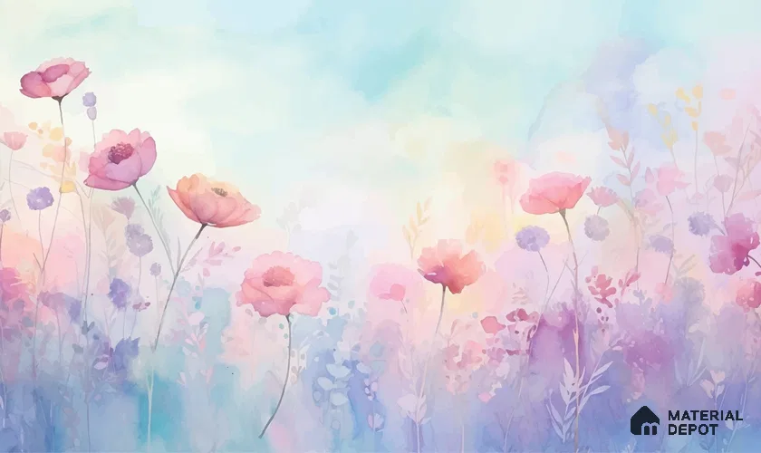 Pastel Bohemian Harmony Wallpaper of Watercolor Florals in a Gentle Vector Style Wallpaper | Material Depot