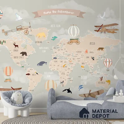 Pastel Kids Bedroom Customised Soft Feel Wallpaper of World Map