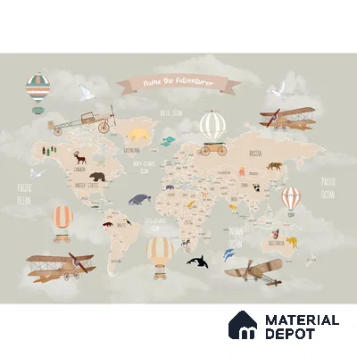 Pastel Kids Bedroom Customised Soft Feel Wallpaper of World Map