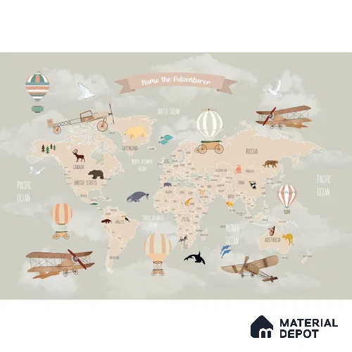 Pastel Kids Bedroom Customised Handmade Wallpaper of World Map