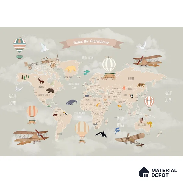 Pastel Kids Bedroom Customised Soft Feel Wallpaper of World Map
