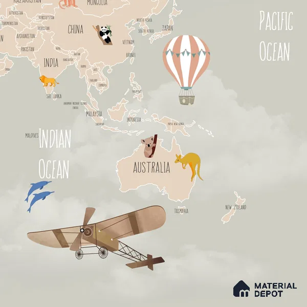Pastel Kids Bedroom Customised Soft Feel Wallpaper of World Map