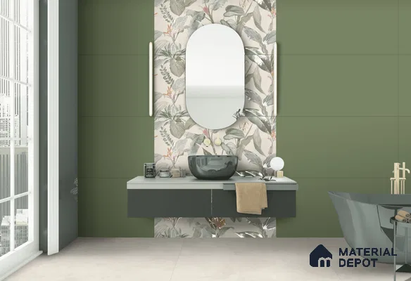 TL 11405 D Highlighter 2 Cream & Green Carving Matte Finish 4 ft x 2 ft Glaze Vitrified Tile - 9 mm | Suitable for Bathroom, Accent/Feature Wall, Dining Area