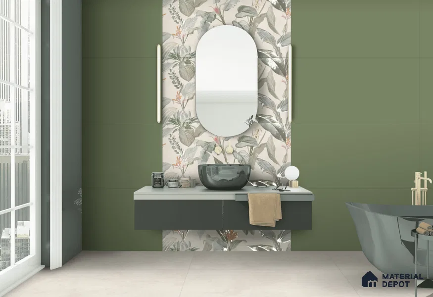 TL 11405 D Highlighter 2 Cream & Green Carving Matte Finish 4 ft x 2 ft Glaze Vitrified Tile - 9 mm | Suitable for Bathroom, Accent/Feature Wall, Dining Area