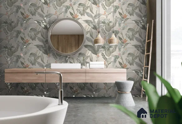 TL 11405 D Highlighter 2 Cream & Green Carving Matte Finish 4 ft x 2 ft Glaze Vitrified Tile - 9 mm | Suitable for Bathroom, Accent/Feature Wall, Dining Area