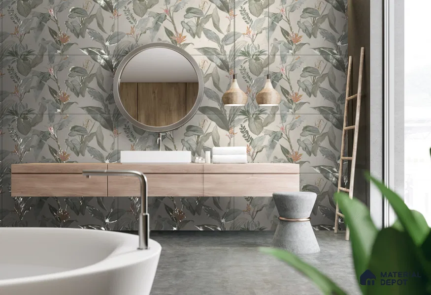 TL 11405 D Highlighter 2 Cream & Green Carving Matte Finish 4 ft x 2 ft Glaze Vitrified Tile - 9 mm | Suitable for Bathroom, Accent/Feature Wall, Dining Area