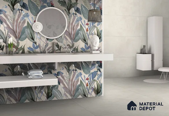 TL 11405 H Highlighter 4 Cream & Green Carving Matte Finish 4 ft x 2 ft Glaze Vitrified Tile - 9 mm | Suitable for Bathroom, Accent/Feature Wall, Foyer