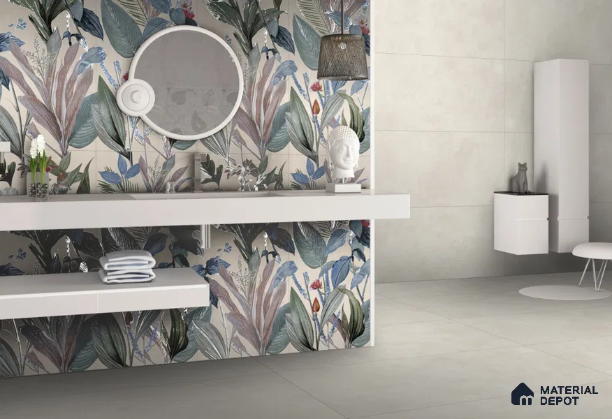 TL 11405 H Highlighter 4 Cream & Green Carving Matte Finish 4 ft x 2 ft Glaze Vitrified Tile - 9 mm | Suitable for Bathroom, Accent/Feature Wall, Foyer
