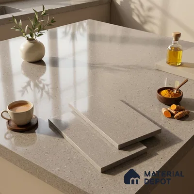 Plain Look Counter Top Slab TL 06040 Viget Gris 8 ft x 2.6 ft mm Full Body Vitrified Glossy Finish - 15 mm | Suitable For Counter Top, Dining Table Top & Window Frame