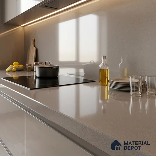 Plain Look Counter Top Slab TL 06040 Viget Gris 8 ft x 2.6 ft mm Full Body Vitrified Glossy Finish - 15 mm | Suitable For Counter Top, Dining Table Top & Window Frame