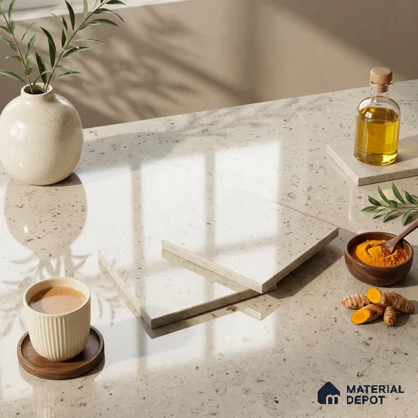 Plain Look Counter Top Slab TL 06024 Crystal White 8 ft x 2.6 ft mm Full Body Vitrified Glossy Finish - 15 mm | Suitable For Counter Top, Dining Table Top & Window Frame
