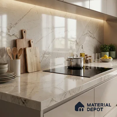 Plain Look Counter Top Slab TL 06024 Crystal White 8 ft x 2.6 ft mm Full Body Vitrified Glossy Finish - 15 mm | Suitable For Counter Top, Dining Table Top & Window Frame