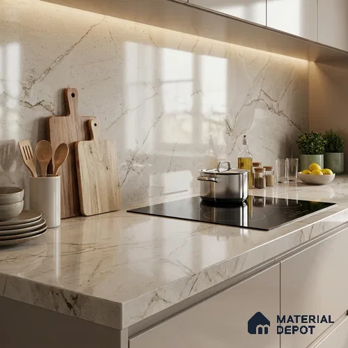 Plain Look Counter Top Slab TL 06024 Crystal White 8 ft x 2.6 ft mm Full Body Vitrified Glossy Finish - 15 mm | Suitable For Counter Top, Dining Table Top & Window Frame