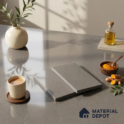 Plain Look Counter Top Slab TL 06026 Epic Grey 8 ft x 2.6 ft mm Full Body Vitrified Glossy Finish - 15 mm | Suitable For Counter Top, Dining Table Top & Window Frame