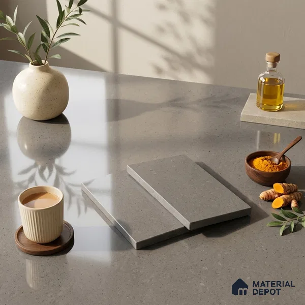 Plain Look Counter Top Slab TL 06026 Epic Grey 8 ft x 2.6 ft mm Full Body Vitrified Glossy Finish - 15 mm | Suitable For Counter Top, Dining Table Top & Window Frame