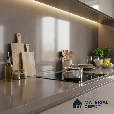 Plain Look Counter Top Slab TL 06026 Epic Grey 8 ft x 2.6 ft mm Full Body Vitrified Glossy Finish - 15 mm | Suitable For Counter Top, Dining Table Top & Window Frame