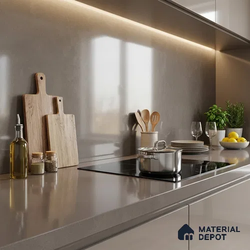 Plain Look Counter Top Slab TL 06026 Epic Grey 8 ft x 2.6 ft mm Full Body Vitrified Glossy Finish - 15 mm | Suitable For Counter Top, Dining Table Top & Window Frame