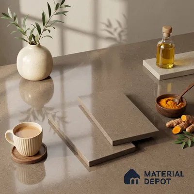 Plain Look Counter Top Slab TL 06027 Epic Moca 8 ft x 2.6 ft mm Full Body Vitrified Glossy Finish - 15 mm | Suitable For Counter Top, Dining Table Top & Window Frame