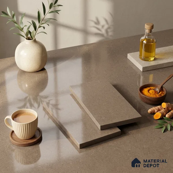 Plain Look Counter Top Slab TL 06027 Epic Moca 8 ft x 2.6 ft mm Full Body Vitrified Glossy Finish - 15 mm | Suitable For Counter Top, Dining Table Top & Window Frame