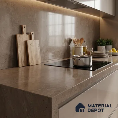 Plain Look Counter Top Slab TL 06027 Epic Moca 8 ft x 2.6 ft mm Full Body Vitrified Glossy Finish - 15 mm | Suitable For Counter Top, Dining Table Top & Window Frame