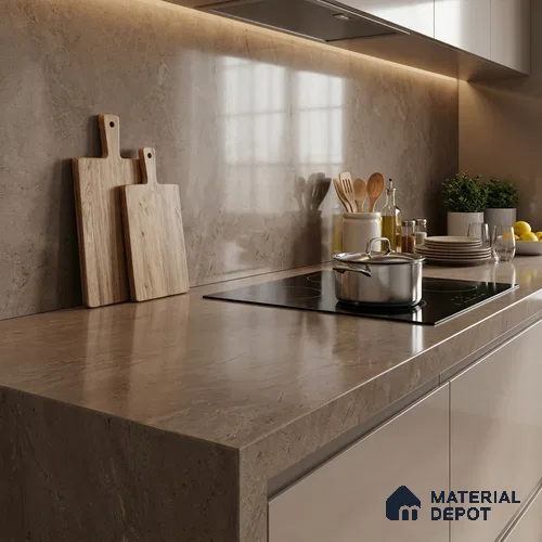 Plain Look Counter Top Slab TL 06027 Epic Moca 8 ft x 2.6 ft mm Full Body Vitrified Glossy Finish - 15 mm | Suitable For Counter Top, Dining Table Top & Window Frame
