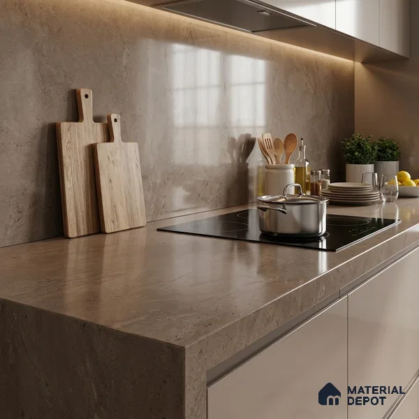 Plain Look Counter Top Slab TL 06027 Epic Moca 8 ft x 2.6 ft mm Full Body Vitrified Glossy Finish - 15 mm | Suitable For Counter Top, Dining Table Top & Window Frame