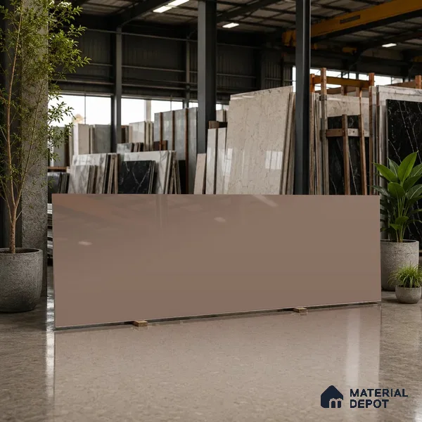 Plain Look Counter Top Slab TL 06027 Epic Moca 8 ft x 2.6 ft mm Full Body Vitrified Glossy Finish - 15 mm | Suitable For Counter Top, Dining Table Top & Window Frame