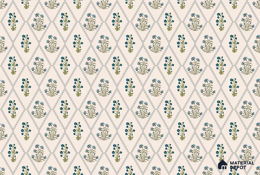 Radiant Hand-Drawn Geometric Flowers Wallpaper Intertwined with Flourishing Florals | WP 05267 B Non Woven | 150 GSM WP01MTF Paper | (MOQ = 30 Sq. Ft.)