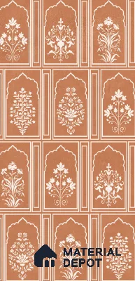 Patterned Wall Tile TL 10984 C | Arebic Red Flower Decor | 4 ft x 2 ft Crits Micro Matte Finish Porcelain Tile - 9 mm | Suitable For Bathroom, Accent/Feature Wall, Dining Area | 3 mm Spacer Required