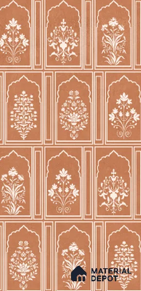 Patterned Wall Tile TL 10984 C | Arebic Red Flower Decor | 4 ft x 2 ft Crits Micro Matte Finish Porcelain Tile - 9 mm | Suitable For Bathroom, Accent/Feature Wall, Dining Area | 3 mm Spacer Required