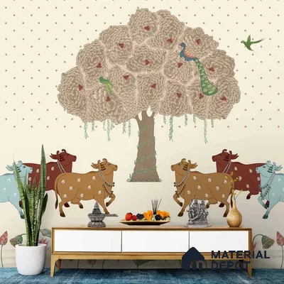Sacred Grove Pichwai Pooja and Living Room Wallpaper Canvas (Customized Size Wallpaper)