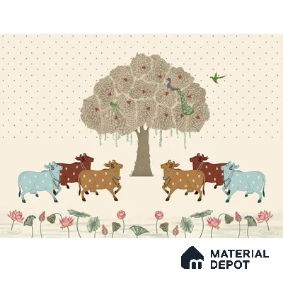 Sacred Grove Pichwai Pooja and Living Room Wallpaper Canvas (Customized Size Wallpaper)