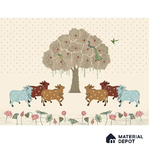 Sacred Grove Pichwai Pooja and Living Room Wallpaper Canvas (Customized Size Wallpaper)