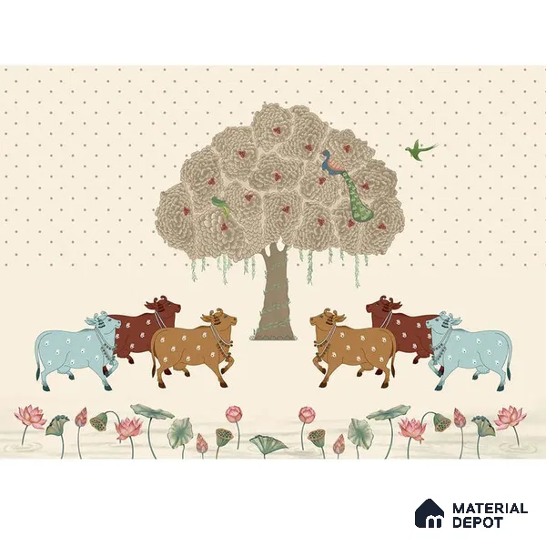 Sacred Grove Pichwai Pooja and Living Room Wallpaper Canvas (Customized Size Wallpaper)