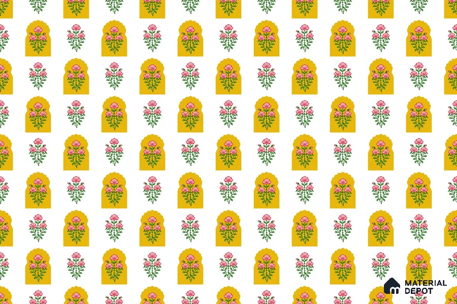 Seamless Mughal Jharoka Bloom Pattern Wallpaper with Intricate Floral Motifs | WP 05256 B Non Woven | 150 GSM WP01MTF Paper | (MOQ = 30 Sq. Ft.)